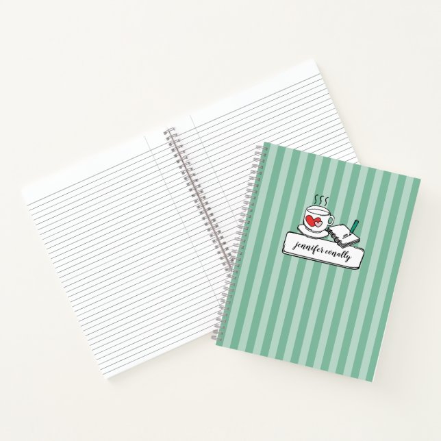 Personalised Coffee/Tea & Notes Mint Green Striped Notebook (Inside)