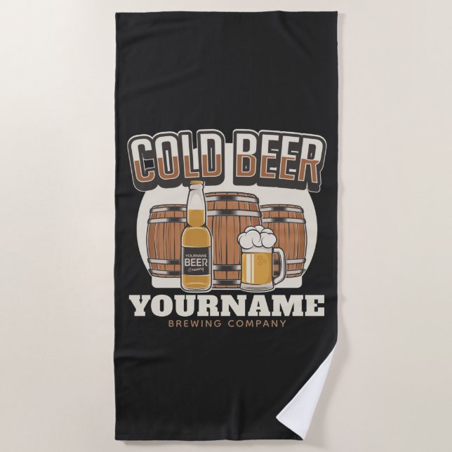Personalised Cold Beer Oak Barrel Brewery Brewing  Beach Towel (Front)