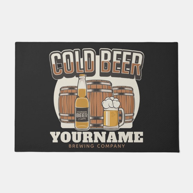 Personalised Cold Beer Oak Barrel Brewery Brewing Doormat (Front)