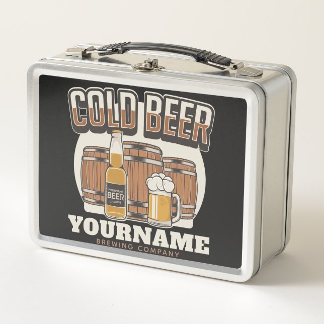 Personalised Cold Beer Oak Barrel Brewery Brewing  Metal Lunch Box (Front)