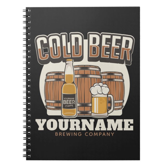 Personalised Cold Beer Oak Barrel Brewery Brewing  Notebook (Front)