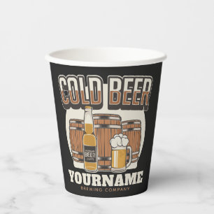 Personalised Cold Beer Oak Barrel Brewery Brewing Paper Cups