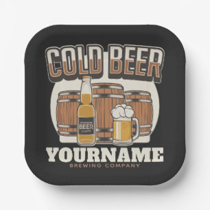 Personalised Cold Beer Oak Barrel Brewery Brewing Paper Plate
