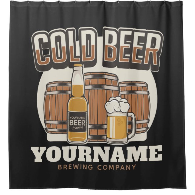 Personalised Cold Beer Oak Barrel Brewery Brewing  Shower Curtain (Front)
