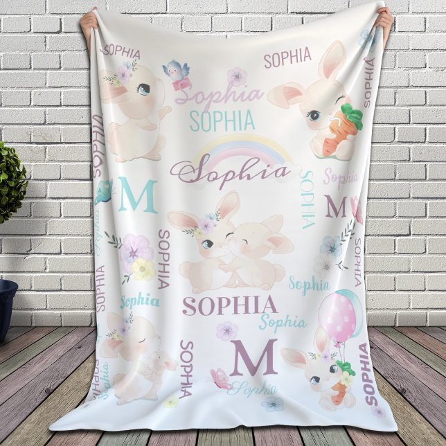 Personalised Collage Name Bunnies Sherpa Blanket (Creator Uploaded)