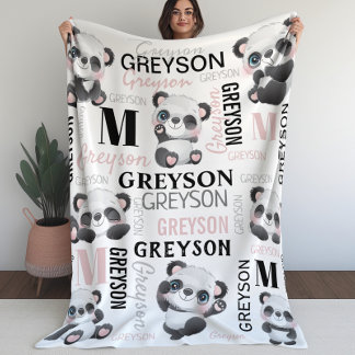 Personalised Collage Name Panda Fleece Blanket