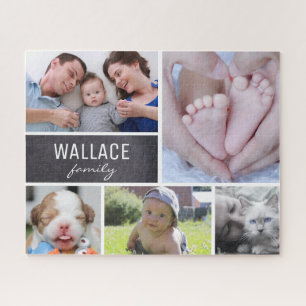 Personalised Collage photos with family name Jigsaw Puzzle