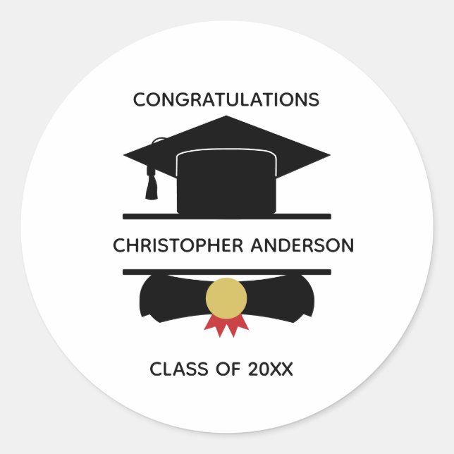Personalised College Graduation Cap Diploma  Classic Round Sticker (Front)