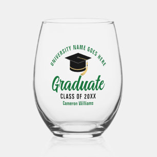 Personalised College Graduation Green Graduate Stemless Wine Glass