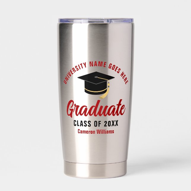 Personalised College Graduation Red Graduate Name Insulated Tumbler (Front)