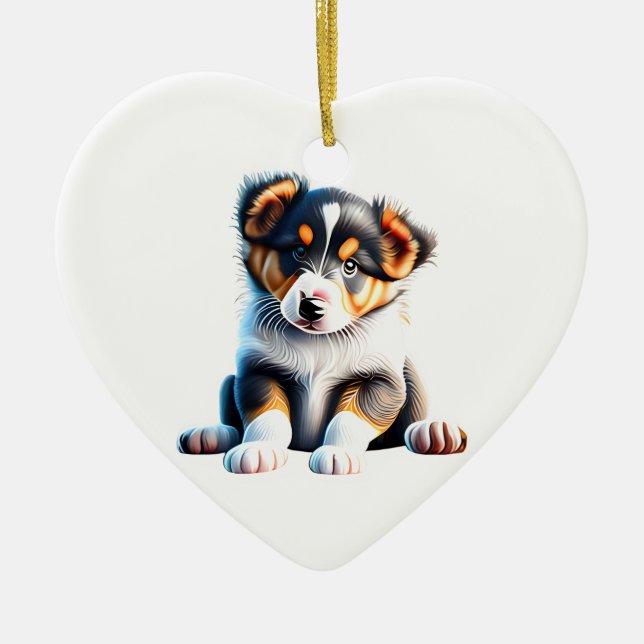 Personalised Collie Puppy Ceramic Tree Decoration (Front)