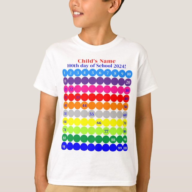 Personalised Colour 100th Day of School Kids' Shir T-Shirt (Front)