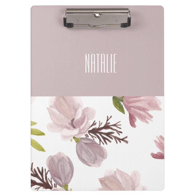 Personalised colour and pattern cute floral pink clipboard (Front)