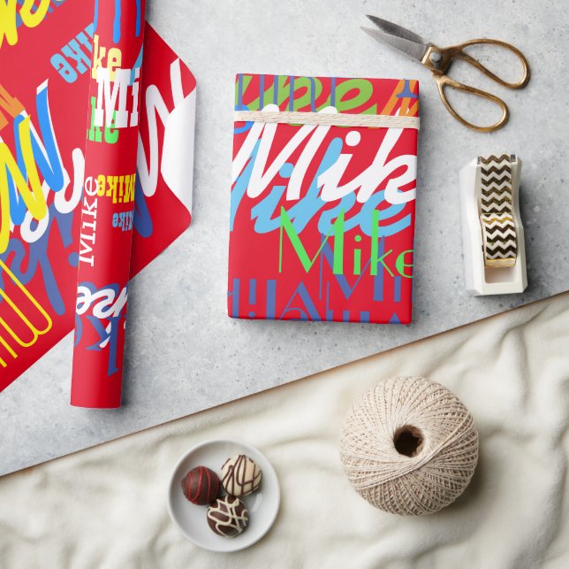 Personalised colour boys name pattern wrapping paper (Crafts)