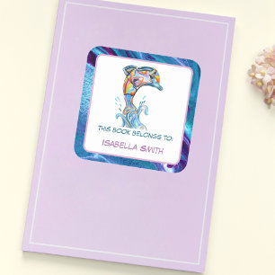 Personalised Colour Pencil Dolphin Jumping Square Sticker