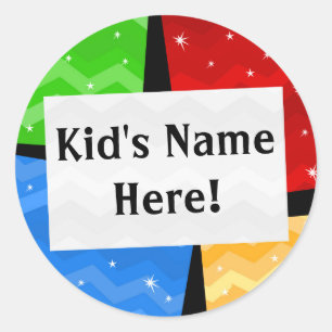 Personalised Colour Squares Kids School Name Classic Round Sticker