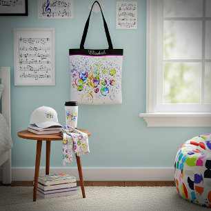 Personalised coloured bubbles and music tote bag