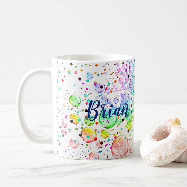 Personalised Coloured Bubbles Coffee Mug (With Donut)