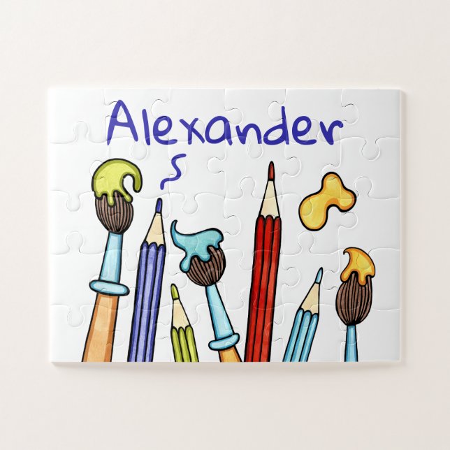 Personalised Coloured Pencils and Paintbrushes Jigsaw Puzzle (Horizontal)
