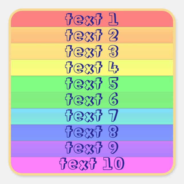 Personalised Coloured Stripes Horizontal Typograph Square Sticker (Front)