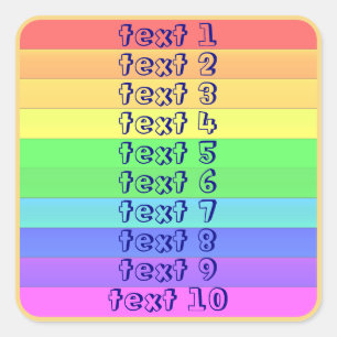 Personalised Coloured Stripes Horizontal Typograph Square Sticker