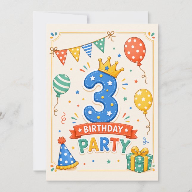 Personalised Colourful 3rd Birthday Party Fun (Front)