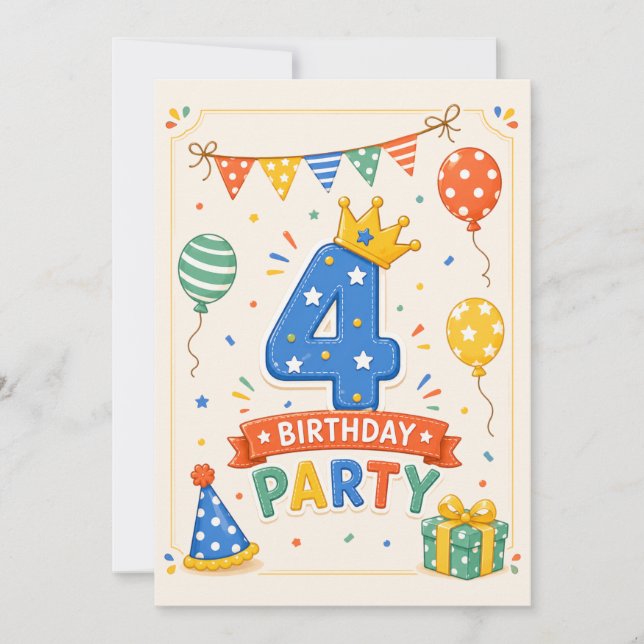 Personalised Colourful 4th Birthday Party Fun (Front)