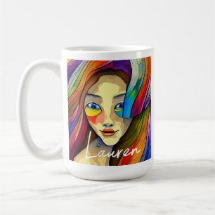 Personalised Colourful Abstract Art Pretty Girl Coffee Mug