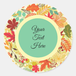 Personalised Colourful Autumn Leaves Wreath Classic Round Sticker