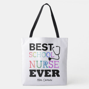 Personalised Colourful Best School Nurse Ever Tote Bag