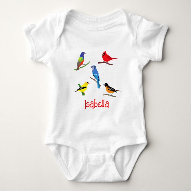 Personalised Colourful Birds of North America Baby Bodysuit (Front)