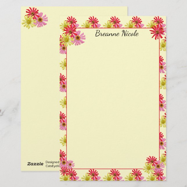 Personalised Colourful Cactus Zinnia 5.5 x 8.5 Stationery (Front/Back)