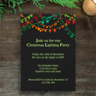 Personalised Colourful Christmas Lighting Party  Invitation