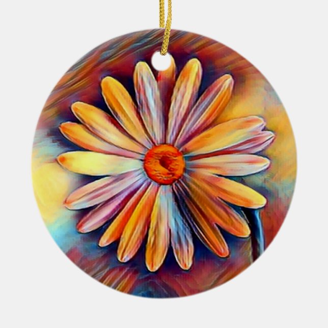 Personalised Colourful Daisy Flower Christmas Ceramic Tree Decoration (Front)