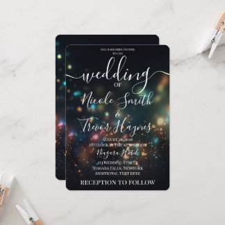 Personalised Colourful Dark Bokeh Sparkles Wedding Invitation