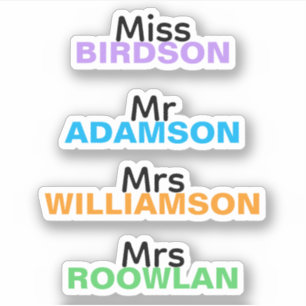 Personalised Colourful Decal Teacher Name Stickers