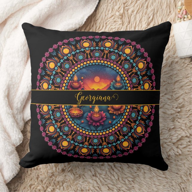 Personalised Colourful Diwali Festival Mandala Cushion (Blanket)