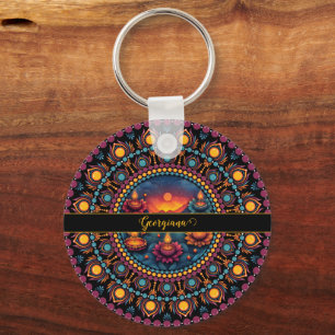 Personalised Colourful Diwali Festival Mandala Key Ring