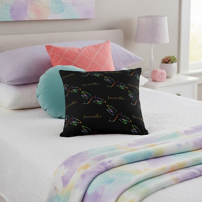 Personalised Colourful dragonflies throw pillow (Creator Uploaded)