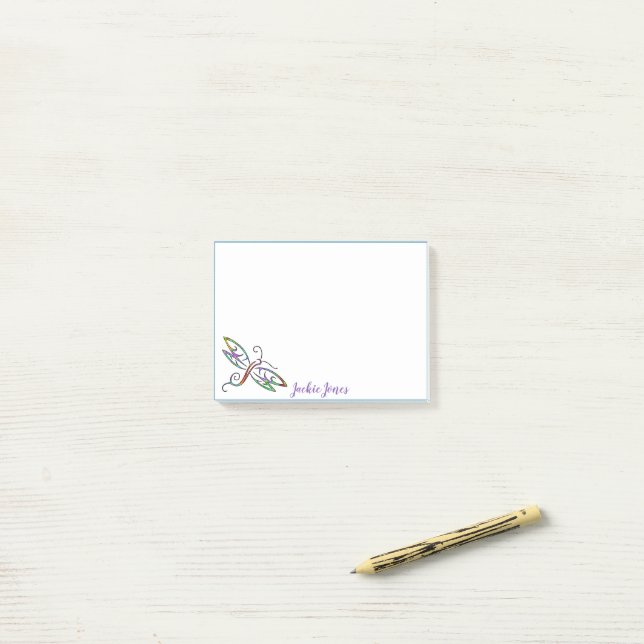 Personalised colourful dragonfly post-it notes (On Desk)