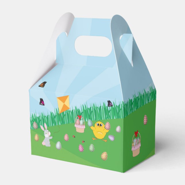 Personalised Colourful Easter Egg Hunt Bunny Chick Favour Box (Front Side)