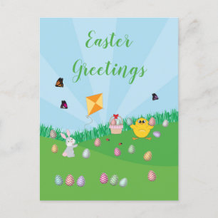 Personalised Colourful Easter Egg Hunt Bunny Chick Holiday Postcard