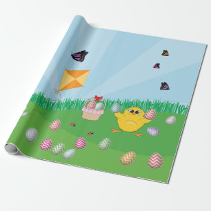Personalised Colourful Easter Egg Hunt Bunny Chick Wrapping Paper