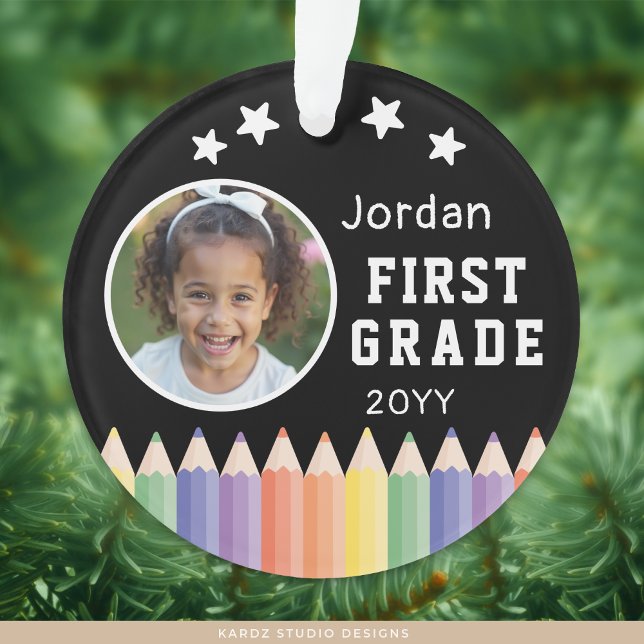 Personalised Colourful First Grade Keepsake Photo Ornament (Add your favorite photo, edit name, grade, and year.)