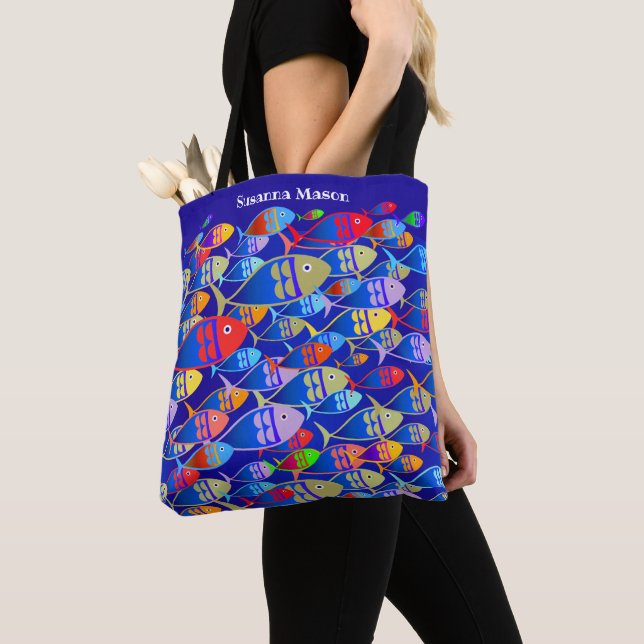 Personalised Colourful Fish Custom Text Tote Bag (Close Up)