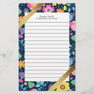 Personalised Colourful Floral and Gold Stationery
