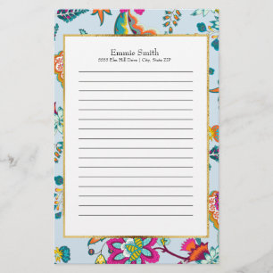 Personalised Colourful Floral Chintz on Light Blue Stationery