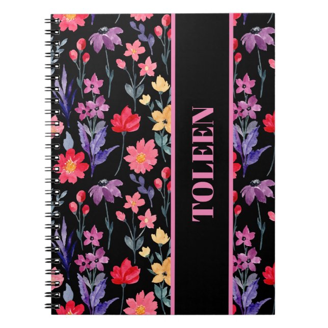 Personalised Colourful Floral Pattern              Notebook (Front)
