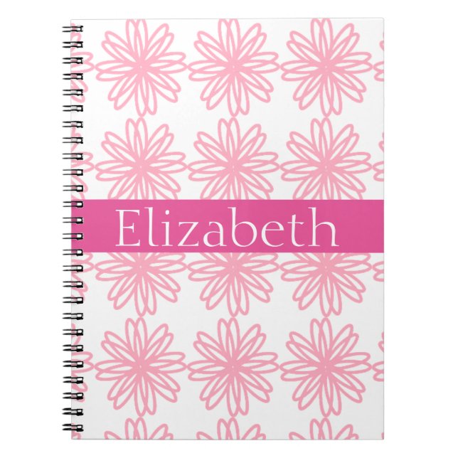 Personalised Colourful Floral Pattern Pink White Spiral Notebook (Front)