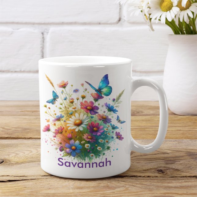 Personalised Colourful Flowers and Butterflies  Coffee Mug (Creator Uploaded)